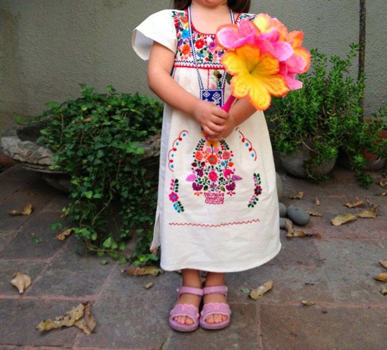 Palomita Mexican Handmade Embroidered Children white dress