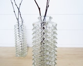 Pair of Decorative Glass Bud Vase - FTD Flowers 1985 - Square Mod Hobnail