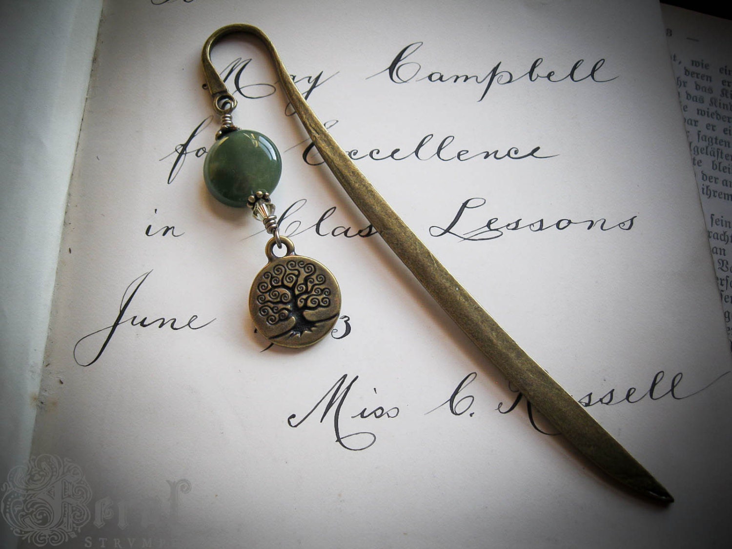 Tree of Life Grimoire Bookmark and Hair Stick with Agate. Wicca Pagan. Spirals. Bibliophile Gift