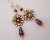 Repurposed Purple Bead Earrings, Vintage Rhinestone Dangle Earrings, Gold Filled Handmade OOAK Assemblage Jewelry - Jryendesigns