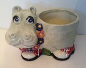 Ceramic Hippo Vase-Planter-Kitchen Holder -Kids Bathrooms