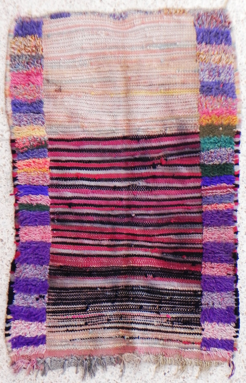 RAG  RUG BOUCHEROUITE from Morocco called also boucharouette berber tribal art, moroccan rag rug