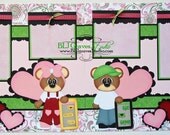 2 Premade Scrapbook Pages 12x12 Layout Paper Piecing Valentine Love Text Bears Handmade Elite4U