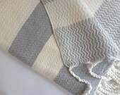 Organic Bamboo Turkish Towel, Bath, Natural Peshtemal, Hammam, spa, yoga, beach, Bath and Beauty, Mother's Day  Gift, White and Gray