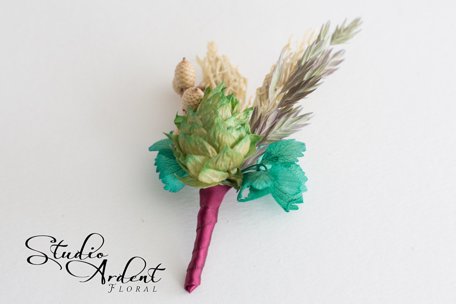 SPRING BREW Hops Boutonniere Oats, Barley and Hydrangea QTY 1