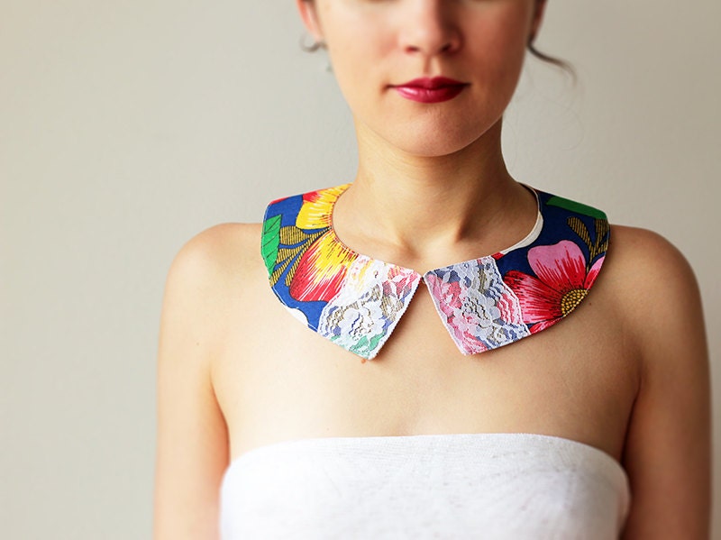 Floral Peter pan collar - Summer - Cotton and lace - Blue - Brazil