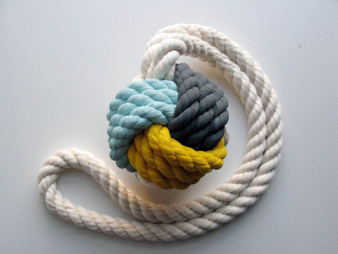 Baby Blue, Yellow & Gray Monkey's Fist Knot - Large