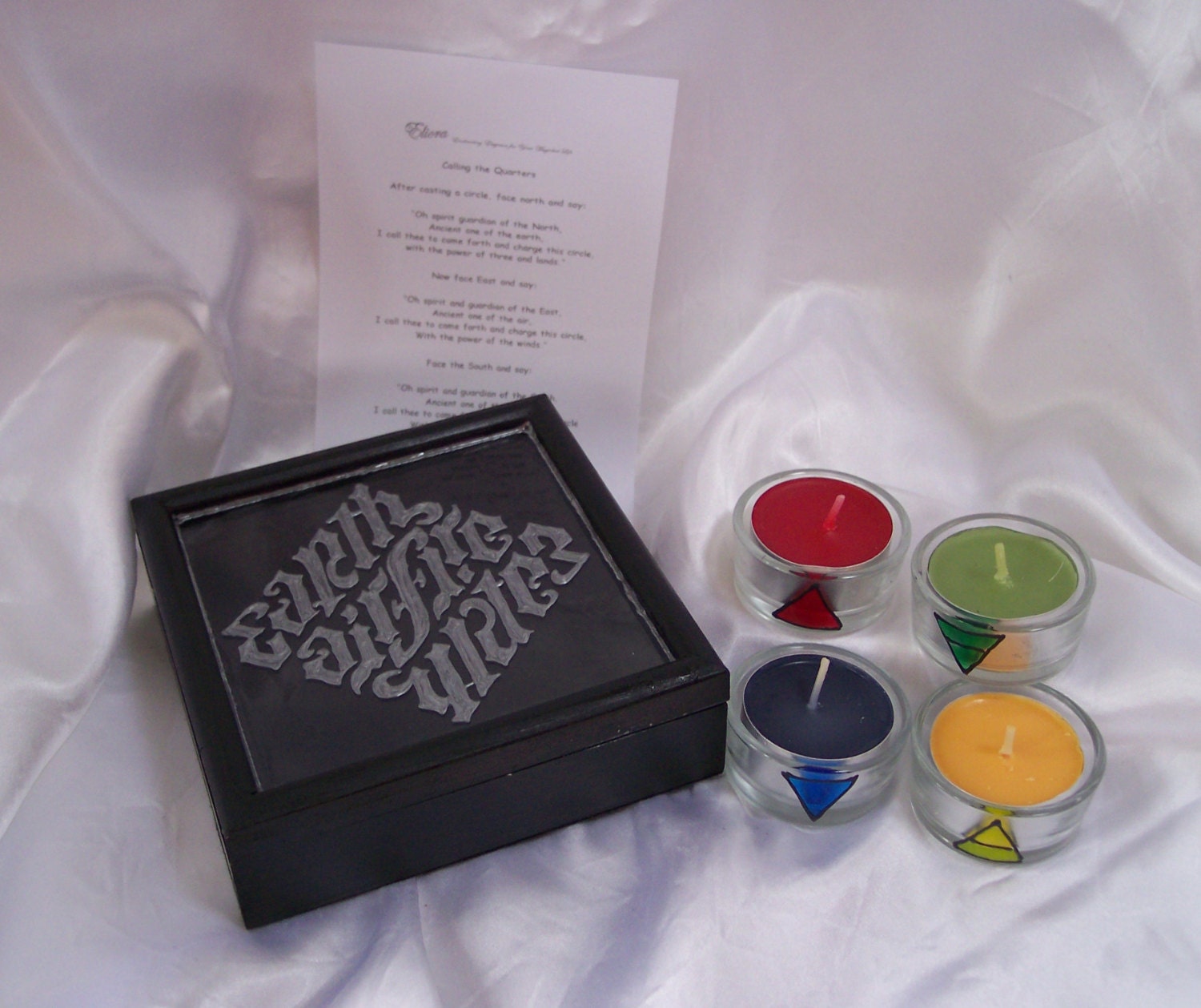 Elemental Ambigram Candle Box w/ Elemental Tea Light Candle Set  - S&H Included