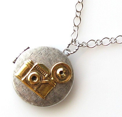 locket necklace, silver locket long necklace, camera jewelry photography necklace, photographer gift vintage locket pendant