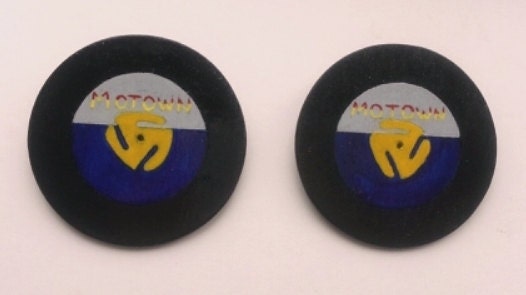 Handpainted Retro 45 Record Wooden Earrings