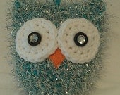 Hanging Crocheted FUZZY Owl in Teal