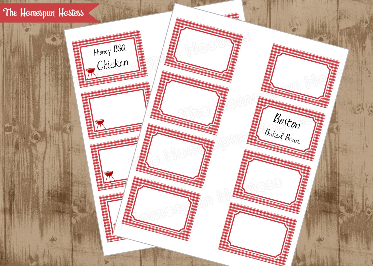 INSTANT DOWNLOAD Printable Summer bbq Blank Food Tags - Write In - Red Gingham - picnic Il_170x135