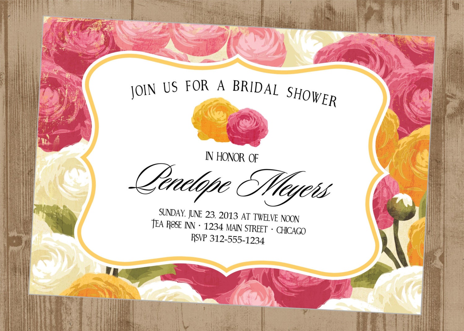 DIY Printable Cabbage Rose Invitation - bridal shower, baby shower, Garden Party, rehearsal dinner, picnic Il_170x135