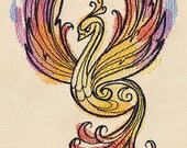 Watercolor Phoenix embroidered hand towels