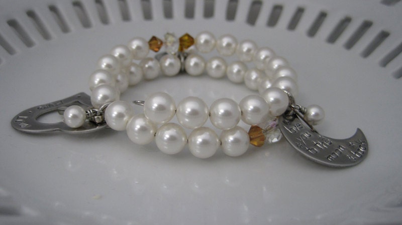 Swarovski Pearl Bracelet - Memory Wire - Hand Stamped Bracelet - Personalized Jewelry