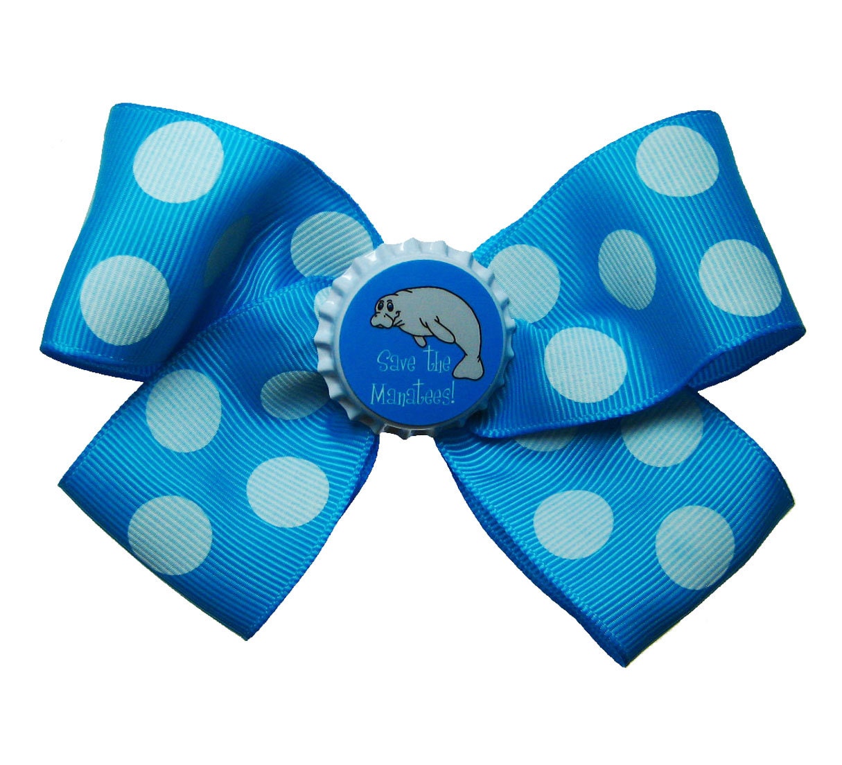 Large Turquoise Polka Dot Save the Manatee Hair Bow