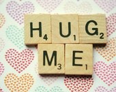 Hug me print-  valentines day, heart, scrabble tile,  whimsical, colorful, girly, typography, fine art photography, 8x10 print