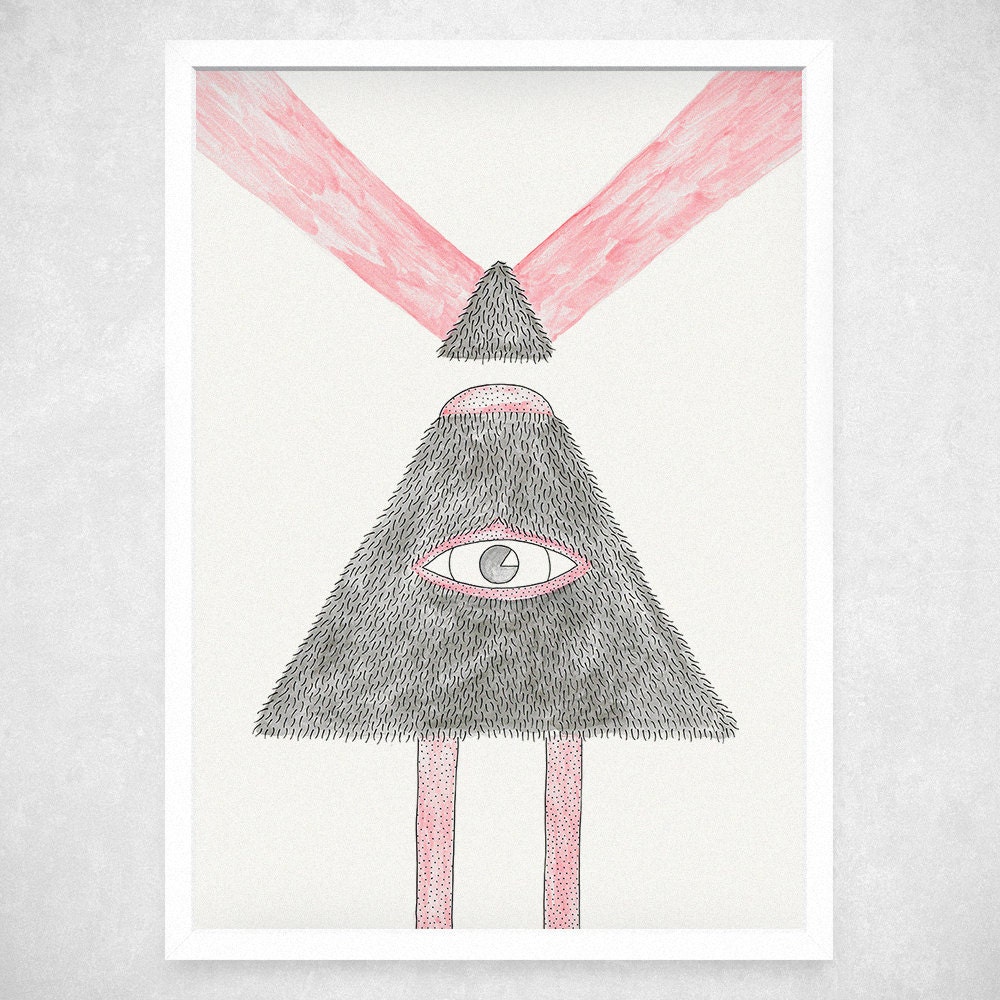 Pyramid Beast - A3 Art Print - wall art, wall decor, pyramid art, watercolour