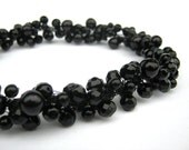 Black Chunky Necklace, Crochet Wire Statement 19" Necklace Dramatic and Glam Jet Black