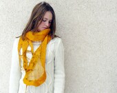 nuno felted wool silk hand painted unusual scarf -  Golden Fall -  fall fashion color, wet felt, dijon, mustard, yellow, ochre, SALE