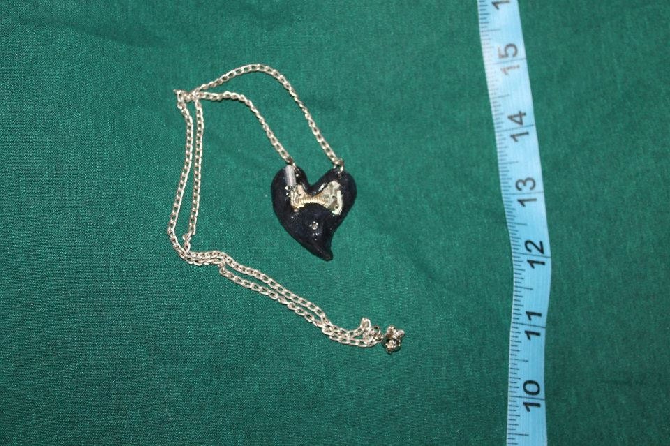 Steampunk Heart Necklace Black Polymer Clay Industrial Men Women Gift Present Costume Theater