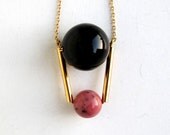 NEW - Black onix and rhodonite round beads