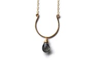 Smoky Tourmaline Necklace, Natural Gemstone, 14k hammered gold open circle