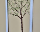 Framed Wall Art Jewelry Organizer Holder Wire Spring  Tree with Leaves and Pink Blossoms -Useful Wire Art