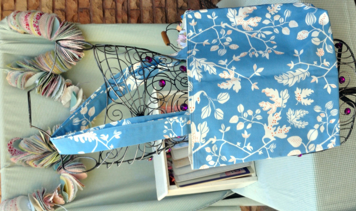 Blue and Cream canvas tote
