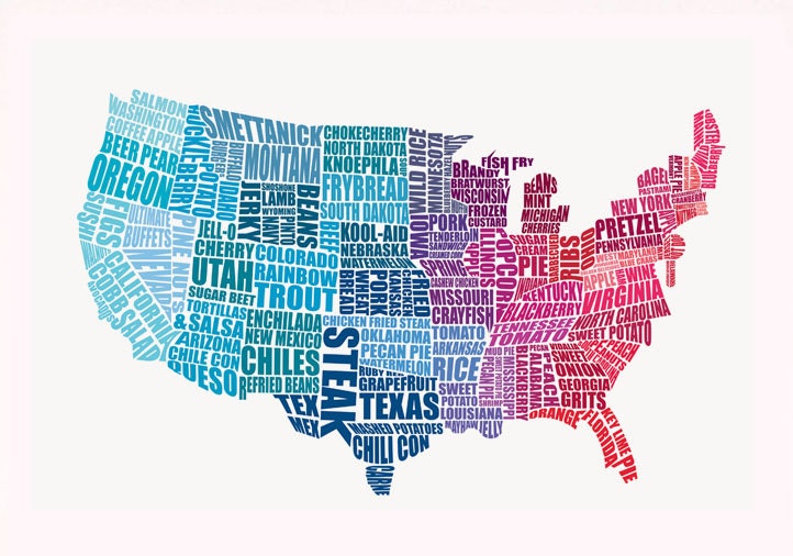 American Gastronomy Map A3 42x30cm