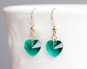 Teal Heart Crystal Earrings Sea Green Turquoise Heart Earrings Fresh Mint Summer Earrings - E243