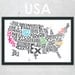 Typography Map of the United States highlighting your favorite state - 11 x 17" Print