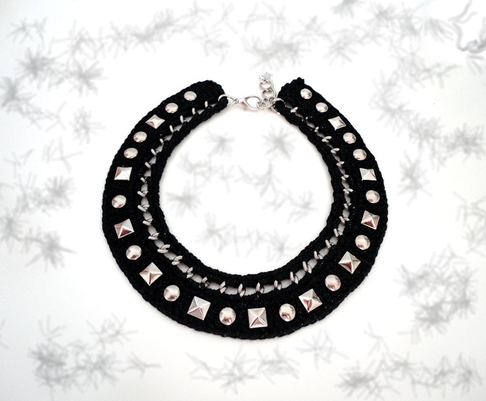 Black Studded Collar Bib Necklace - ChichiKnots