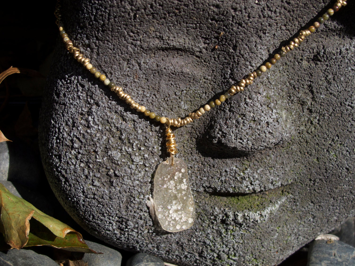 Gold-plated brass & Jasper necklace with Roman Glass pendant