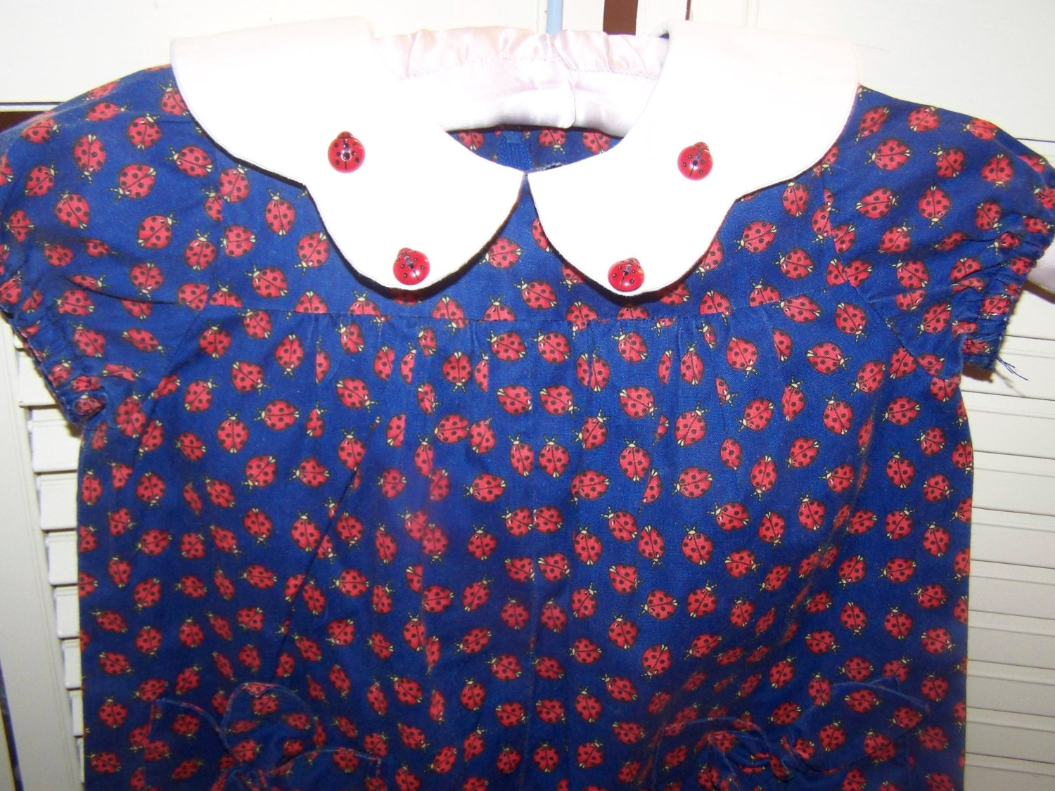 Vintage handmade romper toddler boutique girl size 3T-4T, ladybug cotton print jumpsuit