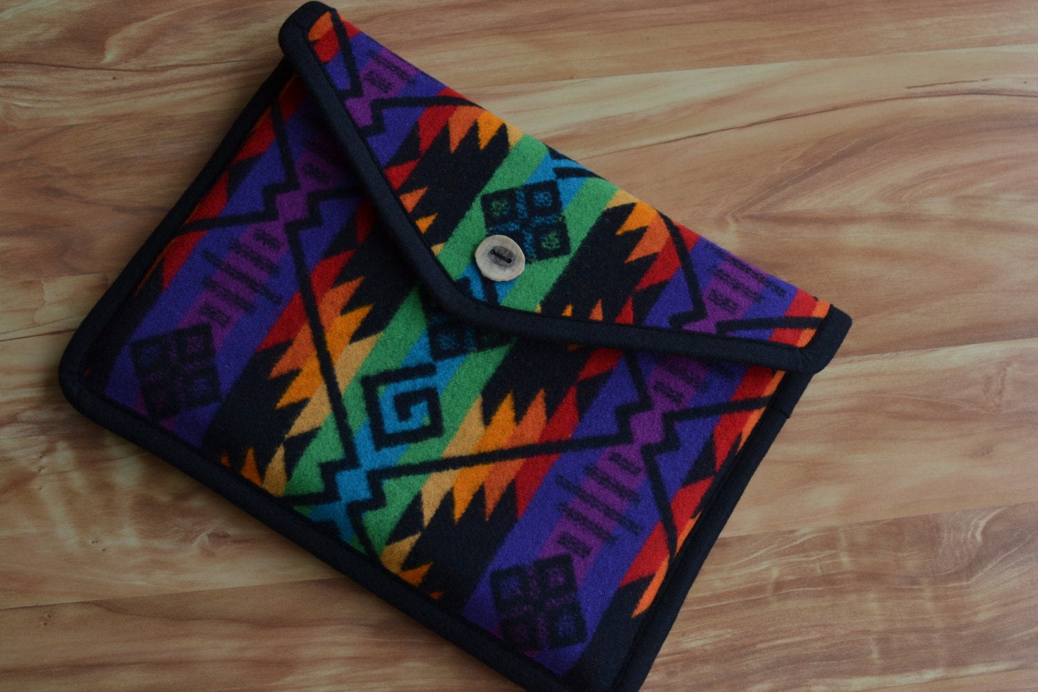 13 " Macbook Pro Laptop Cover case sleeve - colorful Native American WOOL print - antler button or velcro closure