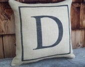 Burlap Initial Pillow - Decorative Pillow - Burlap Pillow - Other Colors Available - Custom Pillow
