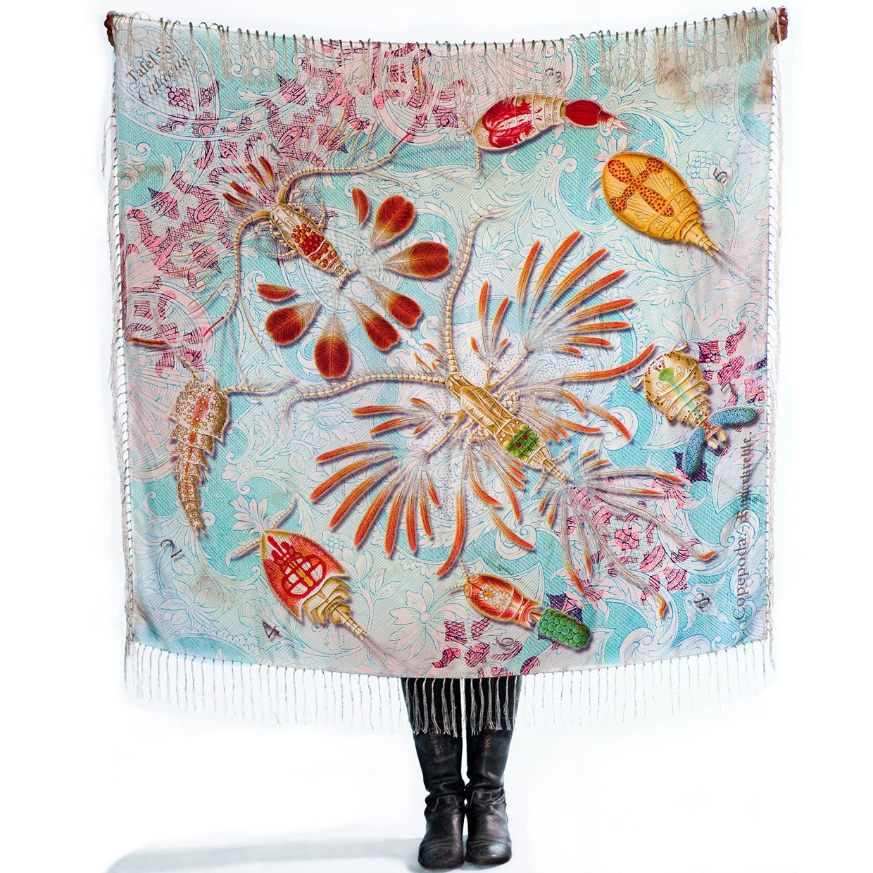 Sea Foam  COPEPODA pure silk twill giant hand rolled, hand fringe, sea salt stain giant scarf. AMAZING
