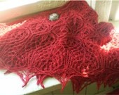 Lady in Red,hand knitted triangular lace shawl, shawlette,wrap, scarf,Estonian stitch pattern,luxurious baby alpaca and silk,Ready to ship