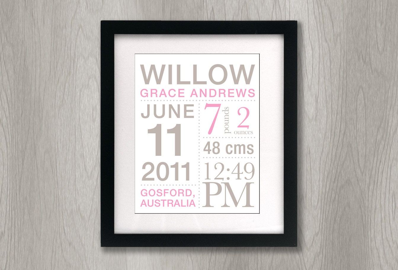 11x14 CUSTOM Birth Announcement Poster with birth stats