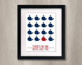 Nursery Whale Art Print: 11x14 print (you choose colors) Children's Art - perfect for Baby Boy or Baby Girl