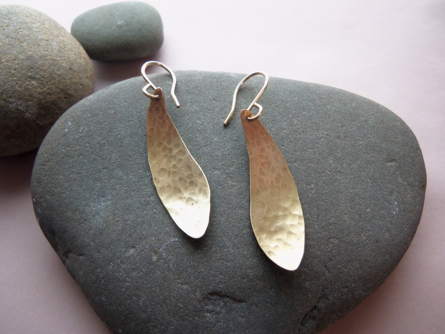 Simple Everyday Leaf Earrings, Hammered Brass Leaves
