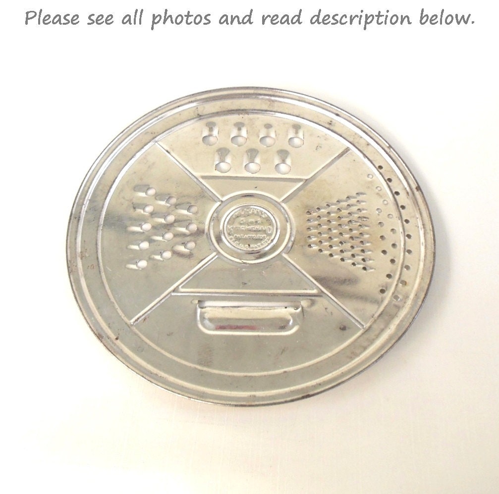 Moran 5 in 1 Kitchenaid Cheese Grater Shred Slice Vintage Kitchen Utensil Round