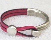 Bright Hot Bubblegum Pink Leather Bracelet with Antique Silver Hook unique elegant fun Neon