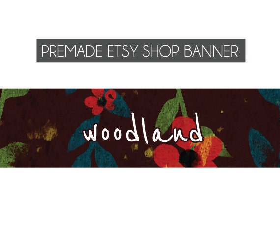 premade etsy shop banner, made to order - red, green, blue, brown, vines