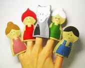 Little Red Riding Hood - Felt Finger Puppets - Set of 5 - wolf, grandmother, mother, hunter - Handmade Soft Felt Toy - For kids childrens