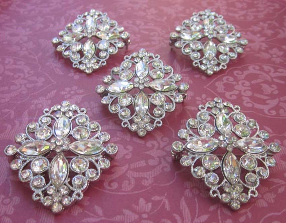 Diamond Shaped Rhinestone Brooches - Set of 5