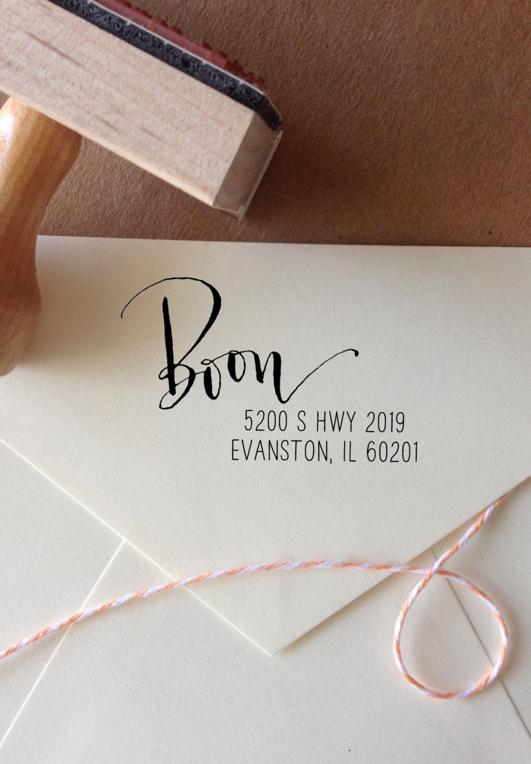 Calligraphy Return Address Stamp -- Mixed Calligraphy and type - Rebel Stout Style off center