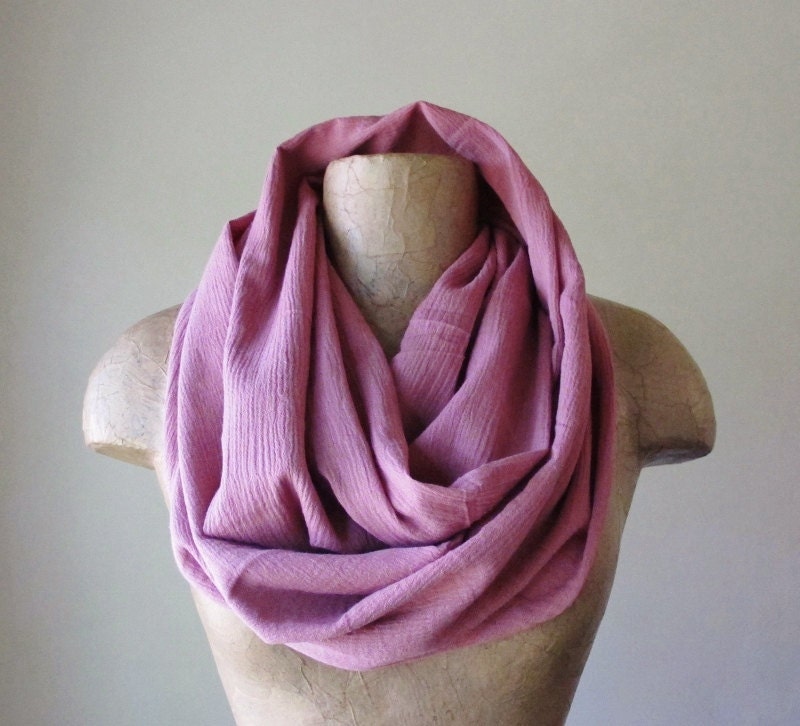 Dusty Mauve Infinity Scarf - Raspberry Sorbet Cotton Gauze Circle Scarf - Summer Scarf - Spring Scarf