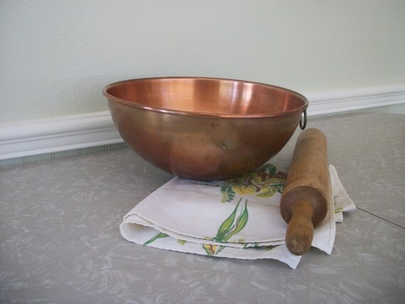 Vintage Copper Mixing Bowl with Loop Large Round by TwoCrazyHearts